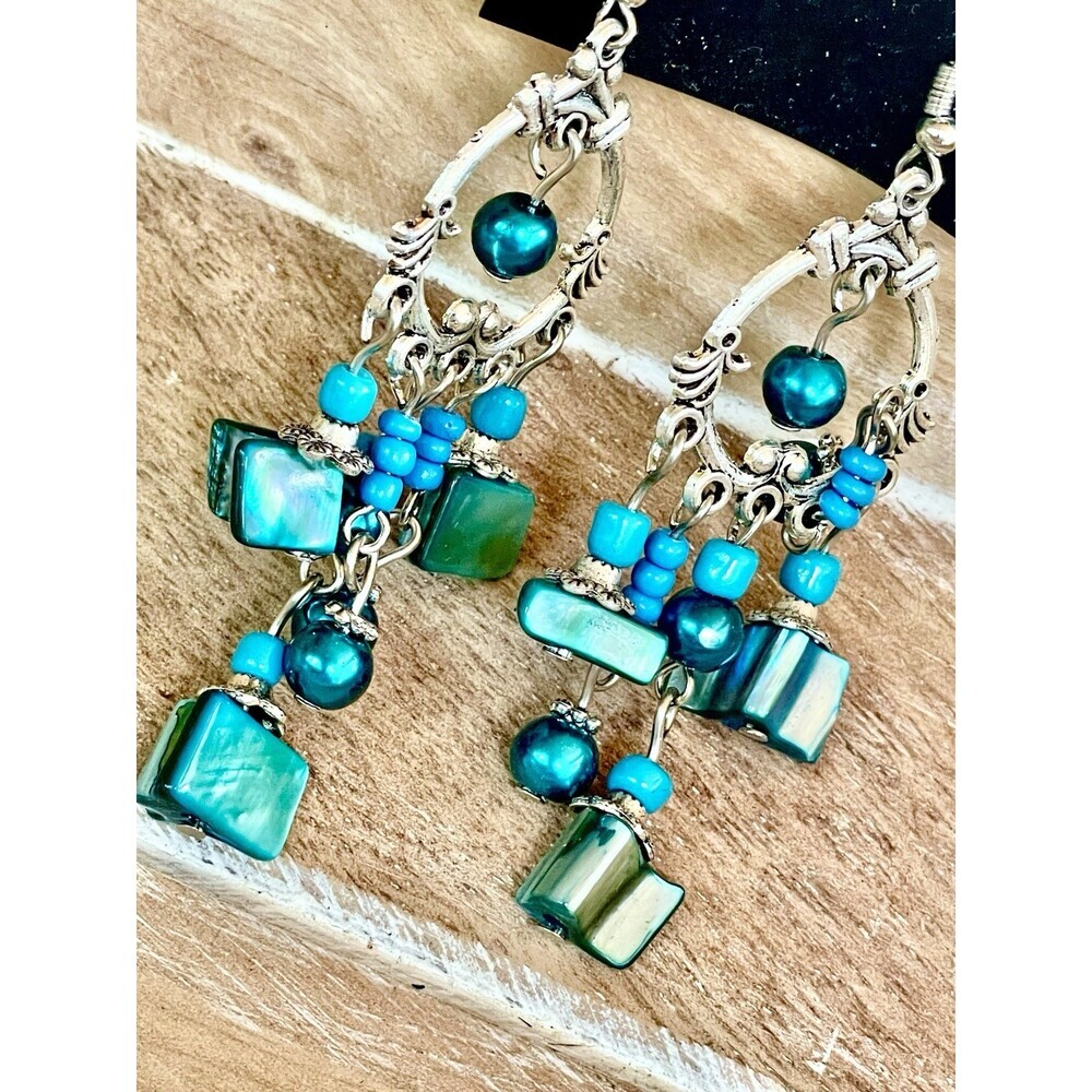 Handmade Boho Turquoise Beaded Dangle Earrings By Elegantique Artisan Design